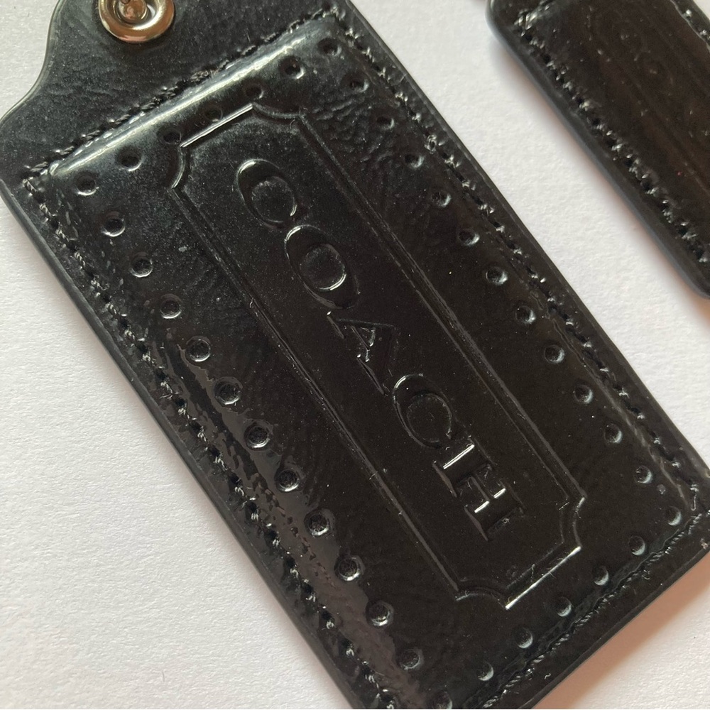 Vintage Coach Black Patent Leather Replacement Hang Tags Two Y2K Bag Charms Lot - Picture 12 of 17